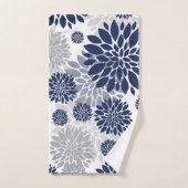 Grafisches Muster der Navy Blue Gray Blume Badhandtuch Set (Handtuch)