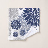 Grafisches Muster der Navy Blue Gray Blume Badhandtuch Set (Waschlappen)