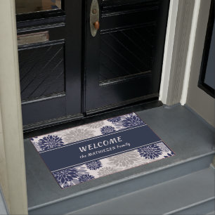 Grafisches Muster der Navy Blue Gray Blume Fußmatte