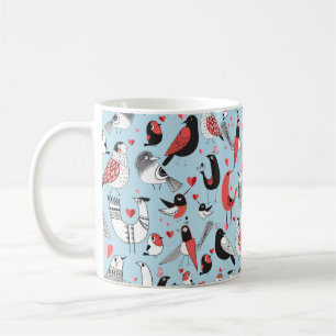 Grafisches nahtloses Muster lustiger Vogelbilder Kaffeetasse