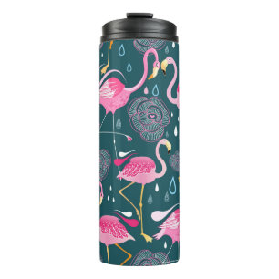 Grafisches nahtloses Muster mit hellen Blume und f Thermosbecher