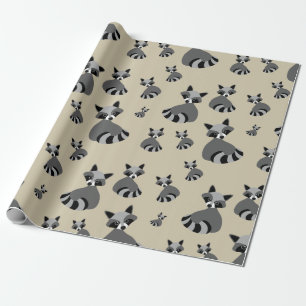 Grafisches Raccoon-Muster Geschenkpapier