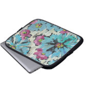 Grafisches rosa und blaues Blumen Laptopschutzhülle (Vorne Knopf)