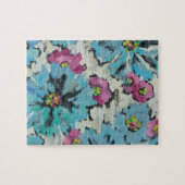 Grafisches rosa und blaues Blumen Puzzle (Horizontal)