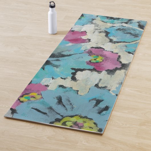Grafisches rosa und blaues Blumen Yogamatte (Beispiel)
