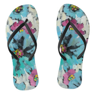 Grafisches Rosa und blaues Floral Badesandalen