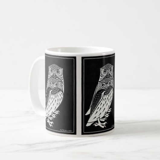 Grafisches Schwarz-Weiß-Owl von Julie De Graag Kaffeetasse (Vorderseite Links)