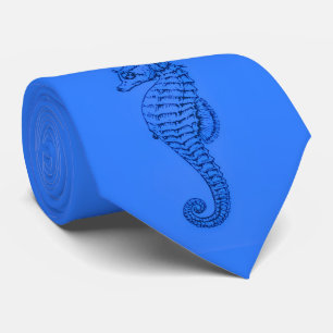 grafisches Seepferd in blau Krawatte