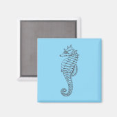 grafisches Seepferd in hellblau Magnet (Vorderseite/Rückseite)