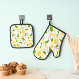Grafisches Zitrusfrüchte-Backofen Mitt- und Topfha Ofenhandschuh & Topflappen-Set
