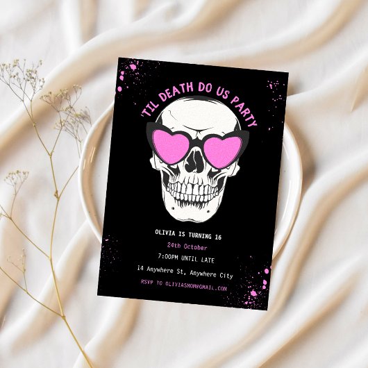 Grafitti Black and Pink Skull Party Einladung