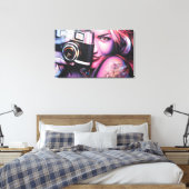 Grafitti Frau mit Kamera Leinwanddruck (Insitu (Schlafzimmer))