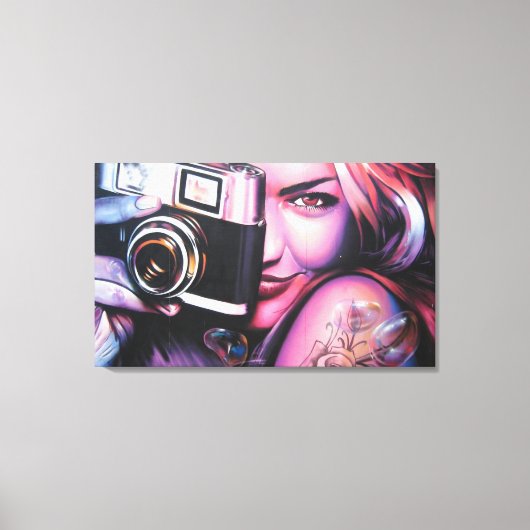 Grafitti Frau mit Kamera Leinwanddruck (Vorderseite)