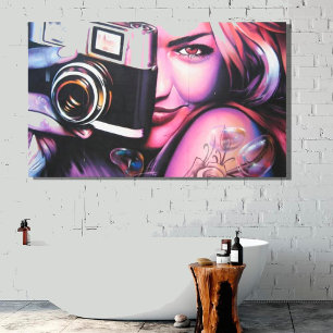 Grafitti Frau mit Kamera Leinwanddruck