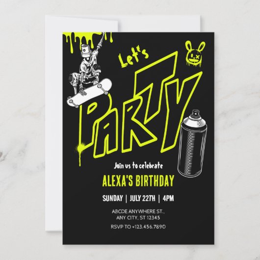 Grafitti Skateboarding Street Art Einladung (Vorderseite)