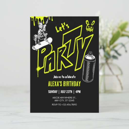 Grafitti Skateboarding Street Art Einladung (Stehend Vorderseite)