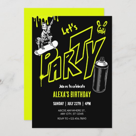 Grafitti Skateboarding Street Art Einladung (Vorne/Hinten)