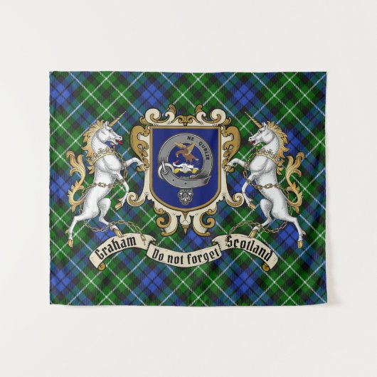 Graham Clan Abzeichen & Unicorns w/Tartan Wandteppich (Vorderseite (Horizontal))