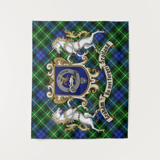 Graham Clan Abzeichen & Unicorns w/Tartan Wandteppich (Vorderseite)