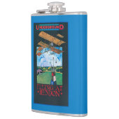 Grahame-Weiß und Flugzeug über Flughafen-Plakat Flachmann (Links)