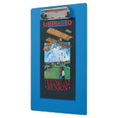 Grahame-Weiß und Flugzeug über Flughafen-Plakat Klemmbrett (Links)