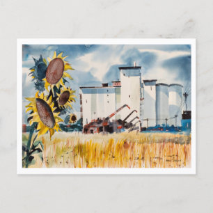 Grain Elevator mit Sonnenblumen Postkarte