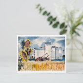 Grain Elevator mit Sonnenblumen Postkarte (Stehend Vorderseite)