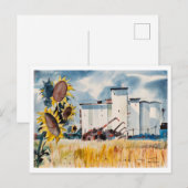 Grain Elevator mit Sonnenblumen Postkarte (Vorne/Hinten)