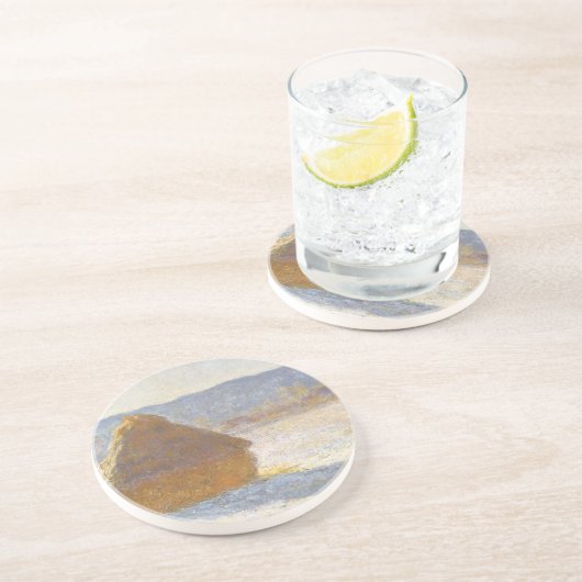 Grainstack am Morgen, Schneeeffekt von Claude Mone Getränkeuntersetzer (Seite)