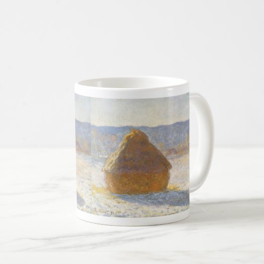 Grainstack am Morgen, Schneeeffekt von Claude Mone Kaffeetasse (VorderseiteRechts)