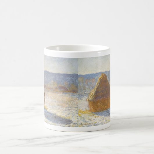 Grainstack am Morgen, Schneeeffekt von Claude Mone Kaffeetasse (Mittel)