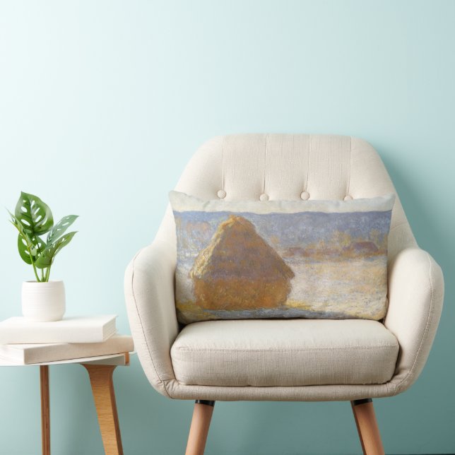 Grainstack am Morgen, Schneeeffekt von Claude Mone Lendenkissen (Stuhl )