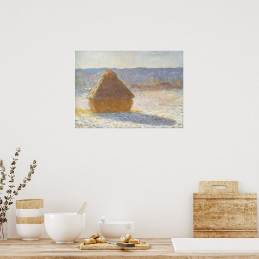 Grainstack am Morgen, Schneeeffekt von Claude Mone Poster (Küche)