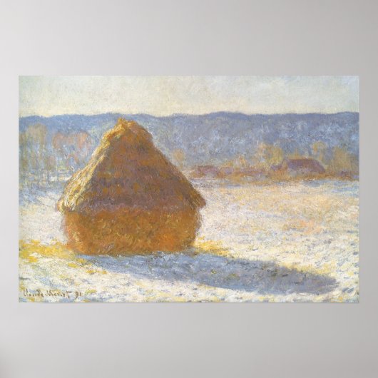 Grainstack am Morgen, Schneeeffekt von Claude Mone Poster (Vorne)
