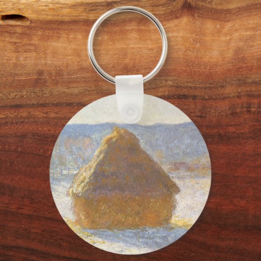 Grainstack am Morgen, Schneeeffekt von Claude Mone Schlüsselanhänger (Rückseite)