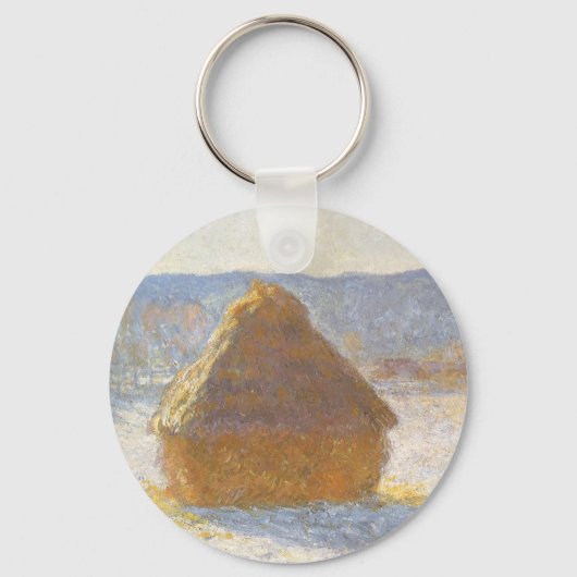 Grainstack am Morgen, Schneeeffekt von Claude Mone Schlüsselanhänger (Rückseite)