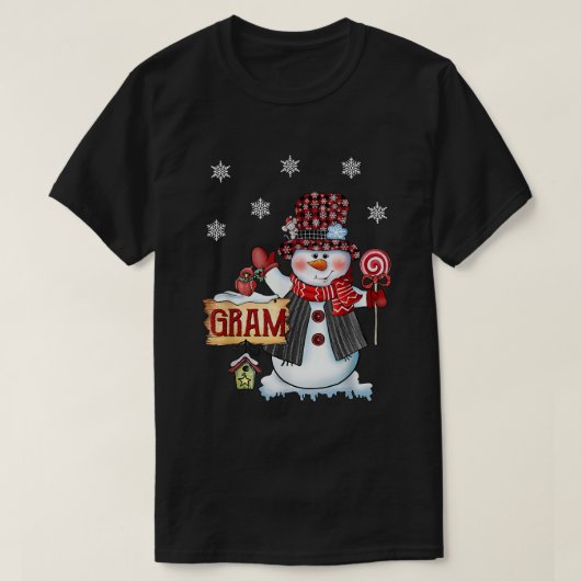 Gram Snowman Christmas Candy Cane Red Plaid Santa  T-Shirt (Design vorne)