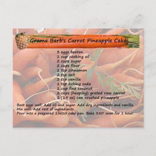 GramaBarb's Carrot Pineaple Cake Postcard Postkarte (Vorderseite)