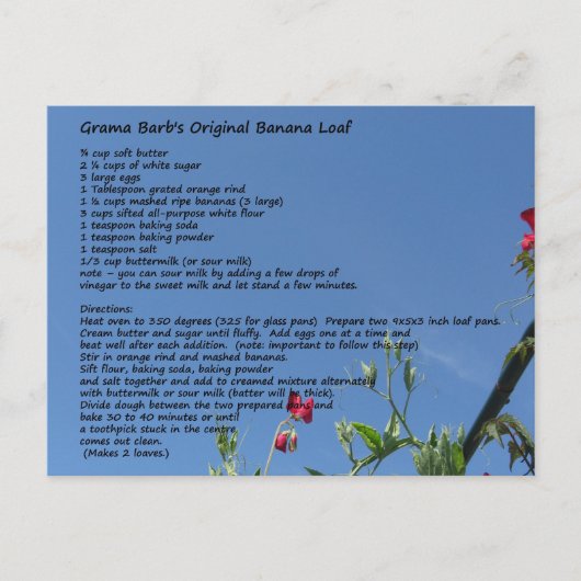 GramaBarb's Original Banana Loaf Postkarte (Vorderseite)