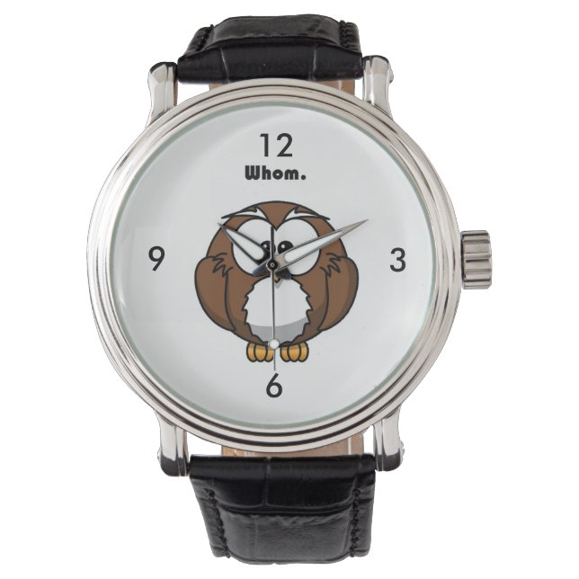 Grammar Owl Who Funny Writer Joke Cartoon Armbanduhr (Vorderseite)
