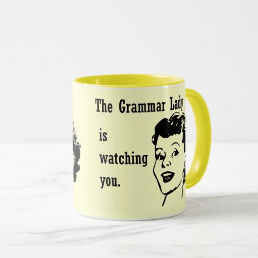Grammatik-Dame Watching Mugs Tasse (VorderseiteRechts)