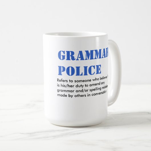 Grammatik-Polizei Kaffeetasse (VorderseiteRechts)