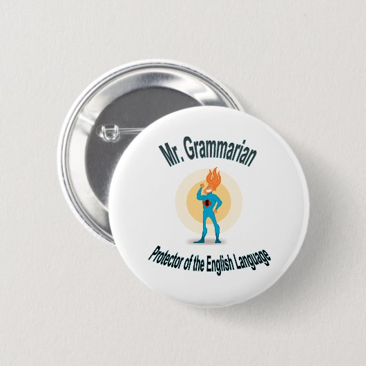 Grammatikfanatisches Superhero-Button Button (Vorne & Hinten)