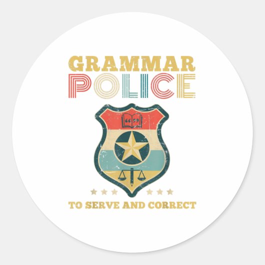 Grammatikpolizei zur Bedienung und Korrektur von K Runder Aufkleber (Vorderseite)