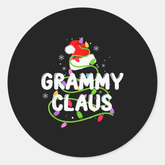 Grammy Claus Funny Christmas Lights Pajama Family Runder Aufkleber (Vorderseite)