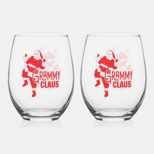 Grammy Claus Humorous Weinglas Ohne Stiel (Vorderseite)