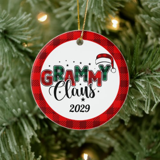 Grammy Claus Weihnachts-Foto Kariert Keramik Ornament (Baum)