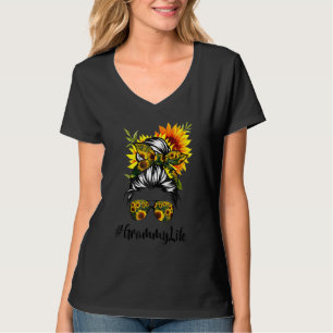 Grammy Life Messy Hair Bun Sonnenblume Frauen Mutt T-Shirt