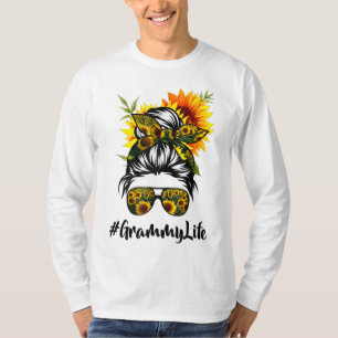 Grammy Life Messy Hair Bun Sonnenblume Frauen Mutt T-Shirt