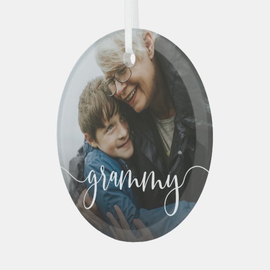 Grammy Oma Script Overlay Ornament Aus Glas (Vorderseite links)